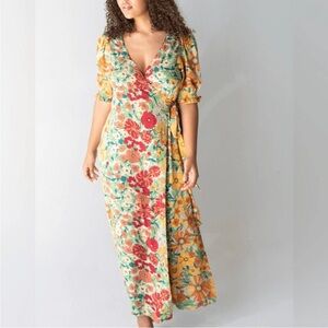 Natural life Sofia wrap dress gold vintage floral size medium retro 70s hippie